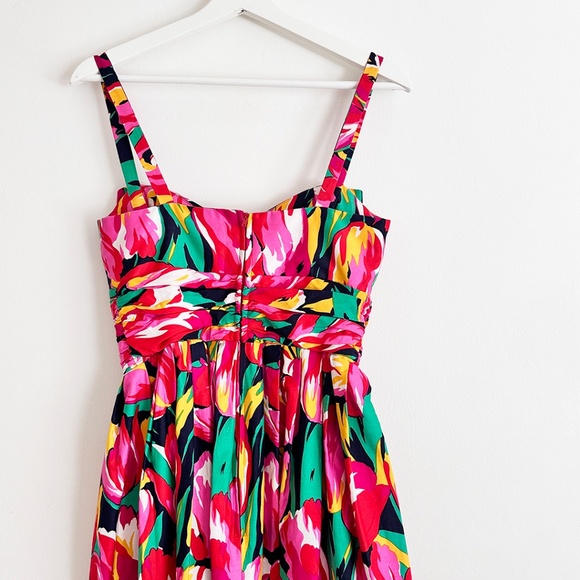 vintage 80s 90s tulip print midi dress bow detail floral pattern XS S - Picture 4 of 5